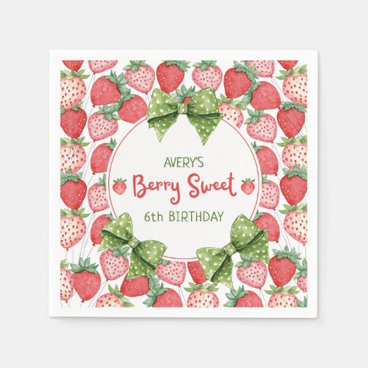Berry Sweet 6th Birthday Strawberry Party  Servet (Voorkant)
