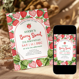 Berry Sweet 7th Birthday Strawberry Invitation Kaart
