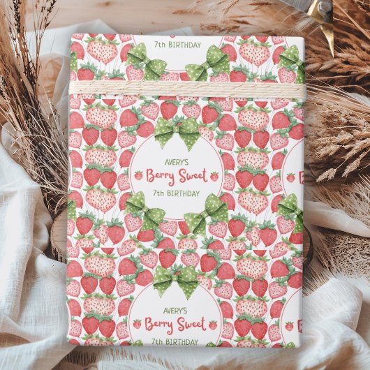 Berry Sweet 7th Birthday Strawberry Party Cadeaupapier