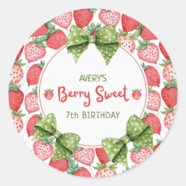 Berry Sweet 7th Birthday Strawberry Party  Ronde Sticker