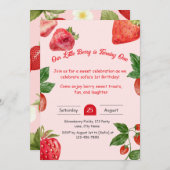Berry Sweet Aardbei 1e Verjaardag uitnodiging (Voorkant / Achterkant)