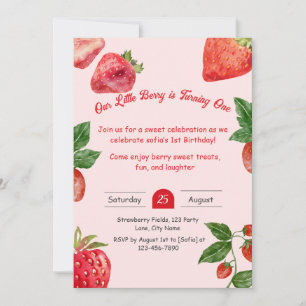 Berry Sweet Aardbei 1e Verjaardag uitnodiging
