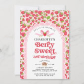 Berry Sweet Aardbei 3e Verjaardag uitnodiging (Voorkant)