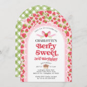 Berry Sweet Aardbei 3e Verjaardag uitnodiging (Voorkant / Achterkant)