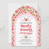 Berry Sweet Aardbei 3e Verjaardag uitnodiging (Voorkant)
