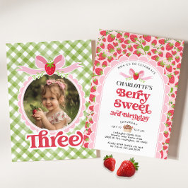 Berry Sweet Aardbei 3e Verjaardag uitnodiging
