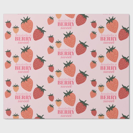 Berry Sweet Aardbei Aangepaste naam Roze Cadeaupapier (Vlak)