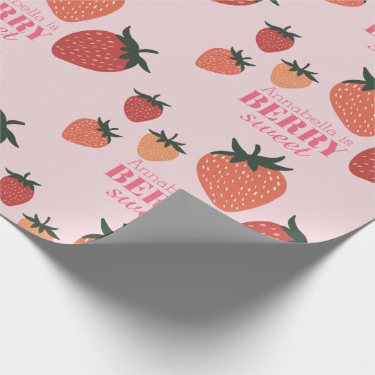 Berry Sweet Aardbei Aangepaste naam Roze Cadeaupapier (Hoek)