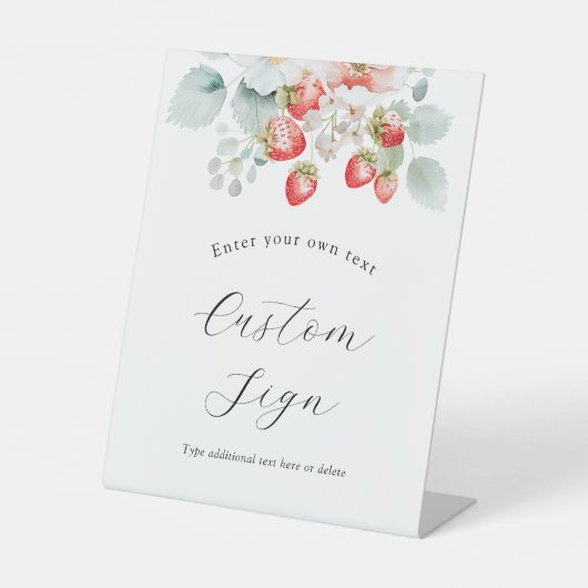 Berry Sweet Aardbei Aangepaste tekst teken Reclamebord Met Voetstuk (Voorkant)