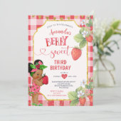 Berry Sweet Aardbei Afrikaans meisje 3e verjaardag Kaart (Staand voorkant)