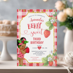 Berry Sweet Aardbei Afrikaans meisje 3e verjaardag Kaart