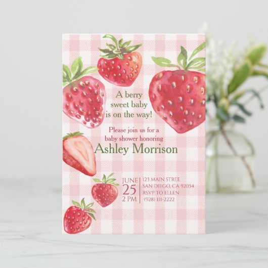 Berry Sweet aardbei baby shower Kaart (Staand voorkant)