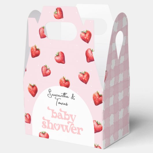 Berry Sweet Aardbei Hart Meisje Baby shower Bedankdoosjes (Geopend)