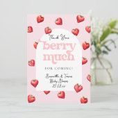 Berry Sweet Aardbei Hart Meisje Baby shower Bedankkaart (Staand voorkant)