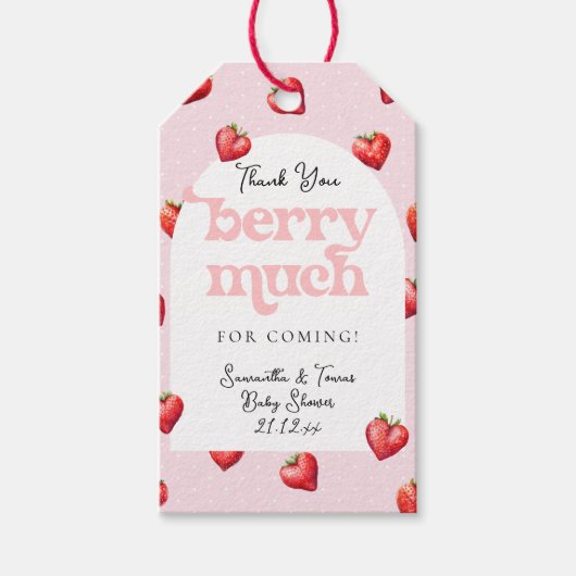 Berry Sweet Aardbei Hart Meisje Baby shower Cadeaulabel (Voorkant)