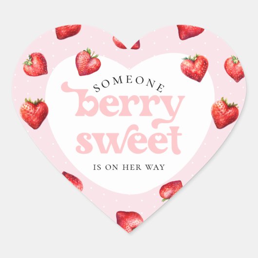 Berry Sweet Aardbei Hart Meisje Baby shower Hart Sticker (Voorkant)
