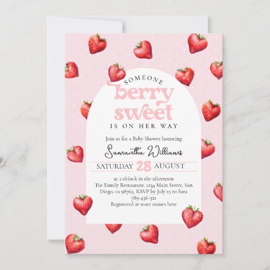 Berry Sweet Aardbei Hart Meisje Baby shower Kaart (Voorkant)