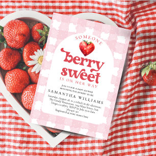 Berry Sweet Aardbei Hart Meisje Baby shower Kaart
