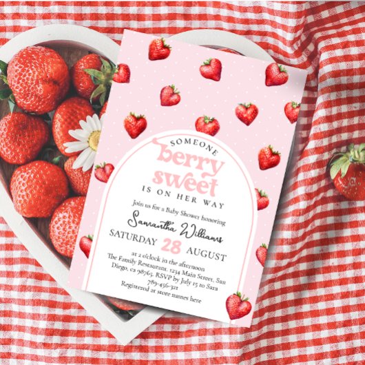 Berry Sweet Aardbei Hart Meisje Baby shower Kaart