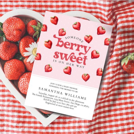 Berry Sweet Aardbei Hart Meisje Baby shower Kaart
