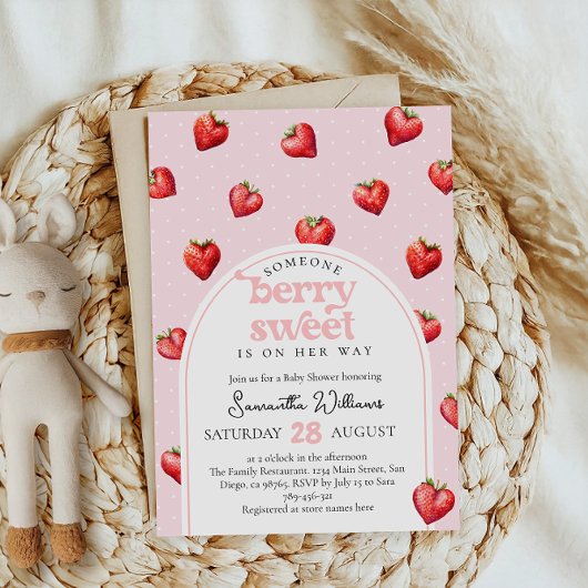 Berry Sweet Aardbei Hart Meisje Baby shower Kaart