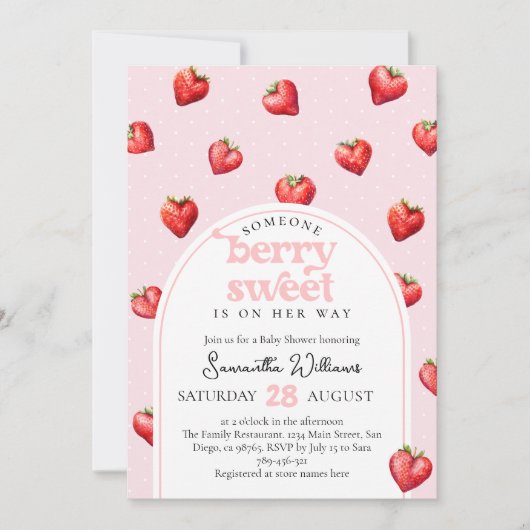 Berry Sweet Aardbei Hart Meisje Baby shower Kaart (Voorkant)