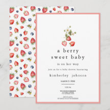 Berry Sweet Aardbei Meisje Baby shower Uitnodiging