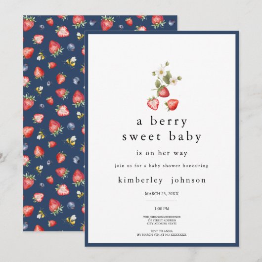 Berry Sweet Aardbei Meisje Baby shower Uitnodiging (Voorkant / Achterkant)
