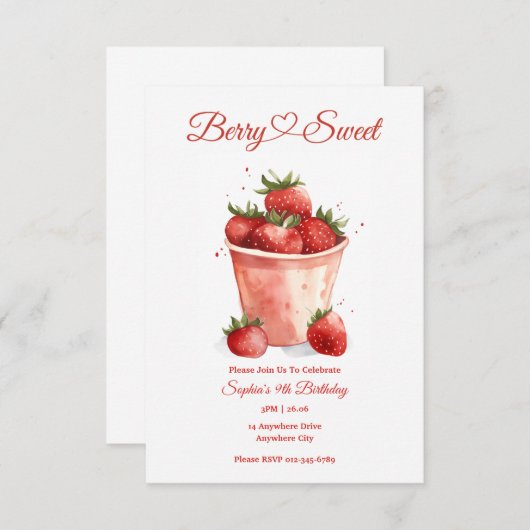 Berry Sweet Aardbei Party uitnodiging (Voorkant / Achterkant)