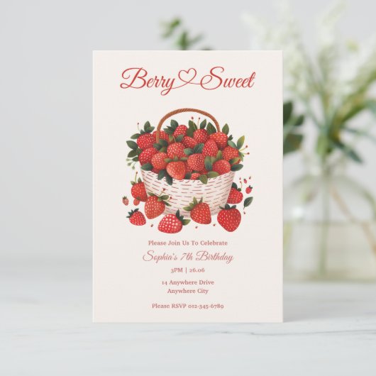 Berry Sweet Aardbei Party uitnodiging (Staand voorkant)
