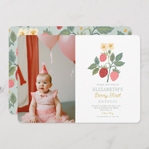 Berry Sweet Aardbei Pink Berry Eerste Verjaardag Kaart