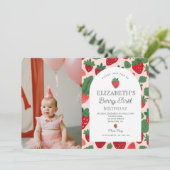 Berry Sweet Aardbei Pink Berry Eerste Verjaardag Kaart (Staand voorkant)