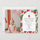 Berry Sweet Aardbei Pink Berry Eerste Verjaardag Kaart (Voorkant)