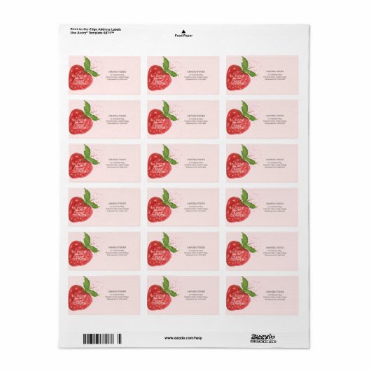 Berry Sweet Aardbei Rood Roze Baby shower Etiket (Full Sheet)