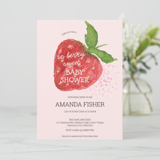 Berry Sweet Aardbei Rood Roze Baby shower Kaart (Staand voorkant)