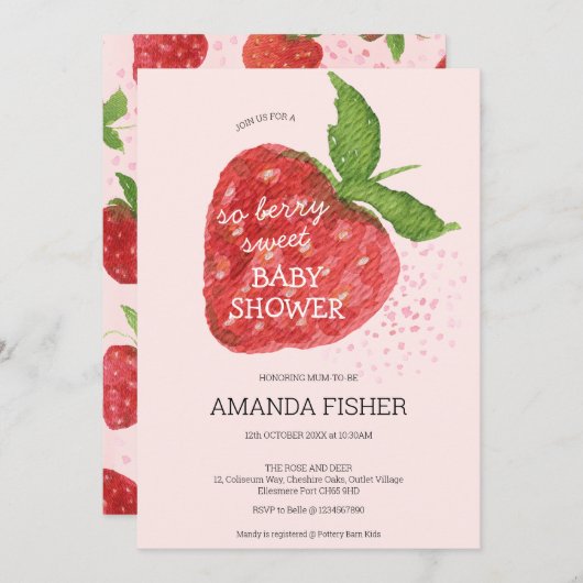 Berry Sweet Aardbei Rood Roze Baby shower Kaart (Voorkant / Achterkant)