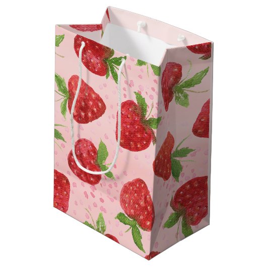 Berry Sweet Aardbei Rood Roze Baby shower Medium Cadeauzakje (Achterkant Gekanteld)