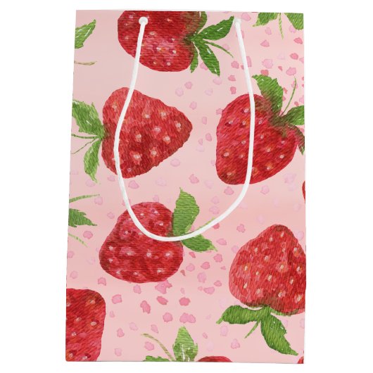 Berry Sweet Aardbei Rood Roze Baby shower Medium Cadeauzakje (Achterkant)