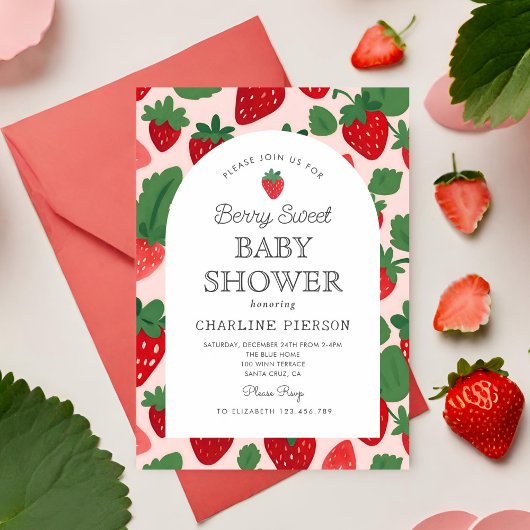 Berry Sweet Aardbei Roze Baby shower Invitat Kaart