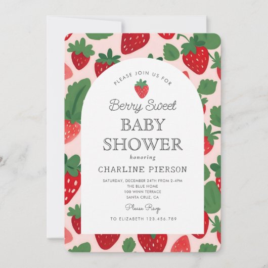 Berry Sweet Aardbei Roze Baby shower Invitat Kaart (Voorkant)