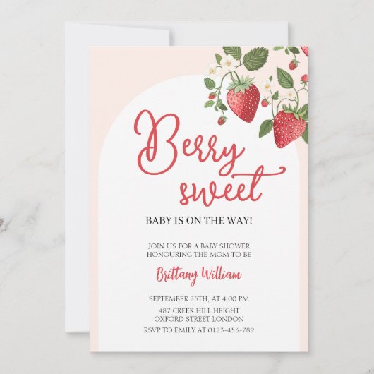Berry Sweet Aardbei Roze Baby shower Invitation Kaart (Voorkant)