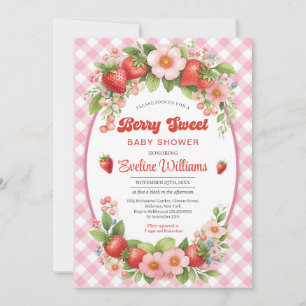 Berry Sweet Aardbei Roze Baby shower Invitation Kaart