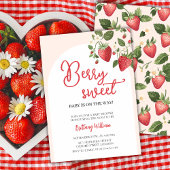 Berry Sweet Aardbei Roze Baby shower Invitation Kaart