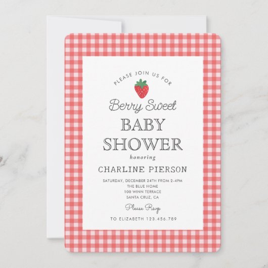 Berry Sweet Aardbei Roze Baby shower Kaart (Voorkant)