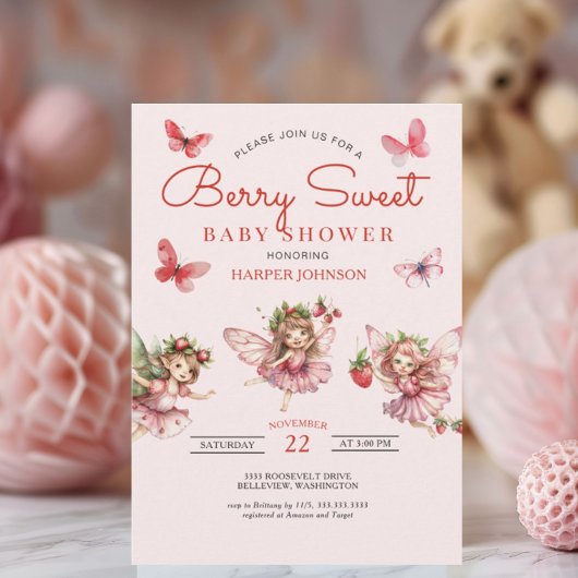 Berry Sweet Aardbei Roze Baby shower Kaart