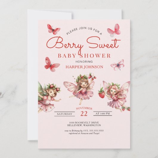 Berry Sweet Aardbei Roze Baby shower Kaart (Voorkant)