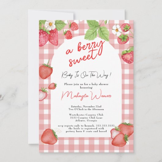 Berry Sweet Aardbei Roze Baby shower Kaart (Voorkant)