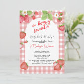 Berry Sweet Aardbei Roze Baby shower Kaart (Staand voorkant)