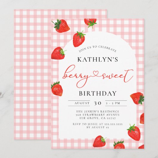 Berry Sweet Aardbei Roze Meisje Verjaardag Kaart (Voorkant / Achterkant)