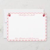 Berry Sweet Aardbei Roze Vichy Baby shower Bedankkaart (Voorkant)